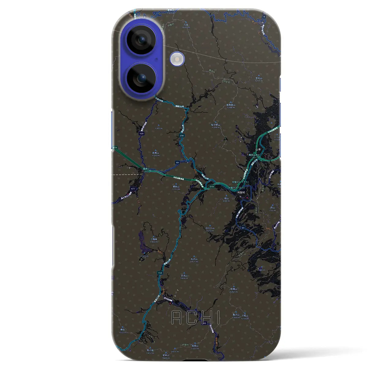 【阿智(長野県)】地図柄iPhoneケース(バックカバータイプ)