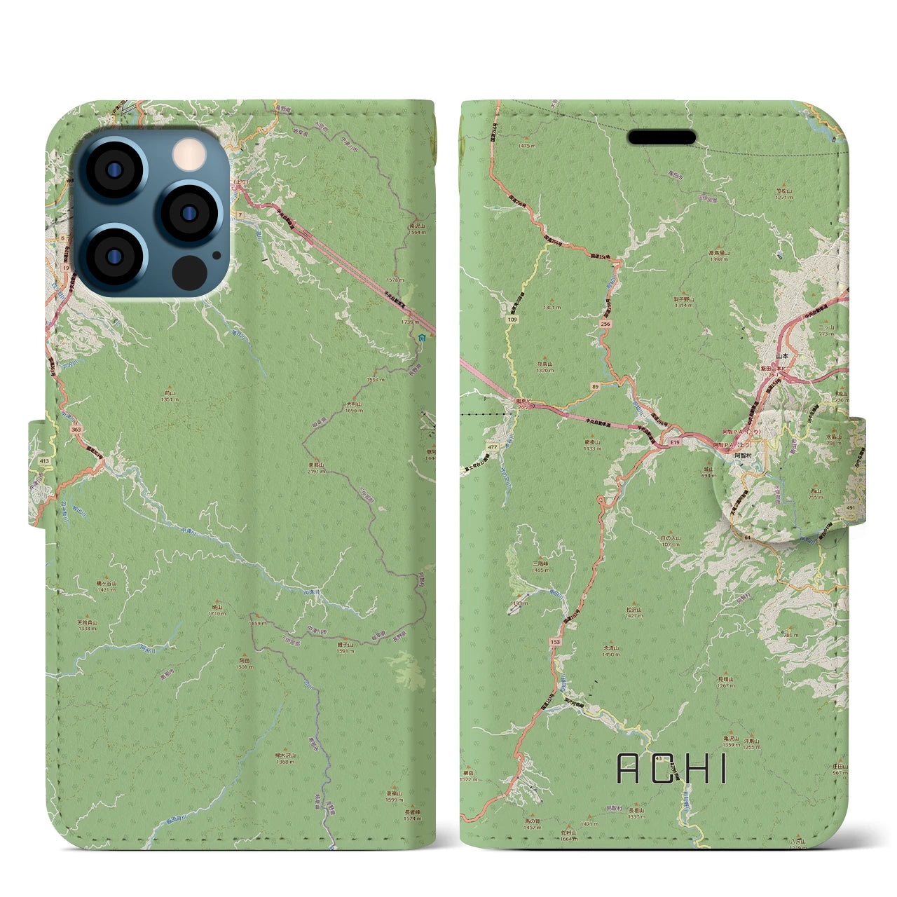 【阿智(長野県)】地図柄iPhoneケース(手帳タイプ)