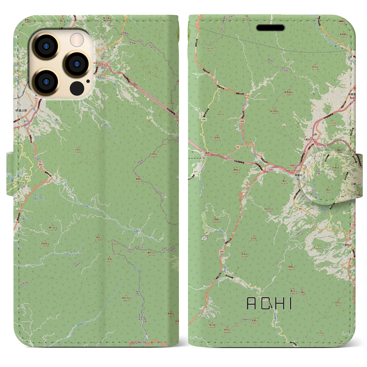 【阿智(長野県)】地図柄iPhoneケース(手帳タイプ)