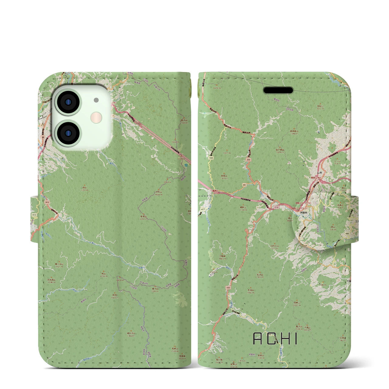 【阿智(長野県)】地図柄iPhoneケース(手帳タイプ)