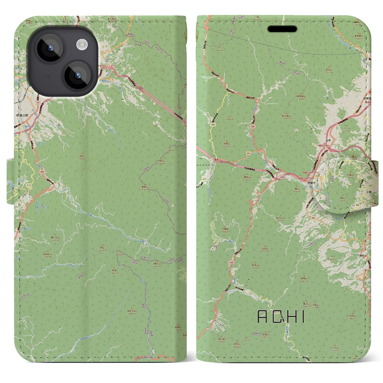 【阿智(長野県)】地図柄iPhoneケース(手帳タイプ)