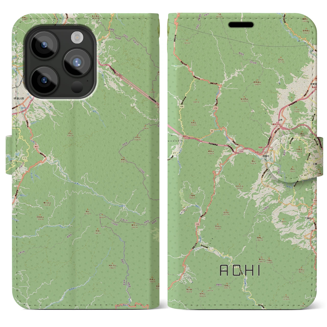 【阿智(長野県)】地図柄iPhoneケース(手帳タイプ)