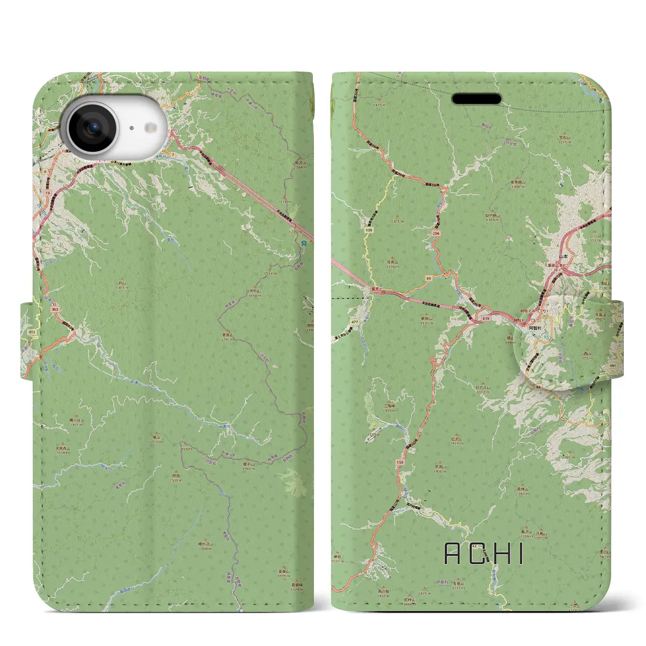【阿智(長野県)】地図柄iPhoneケース(手帳タイプ)