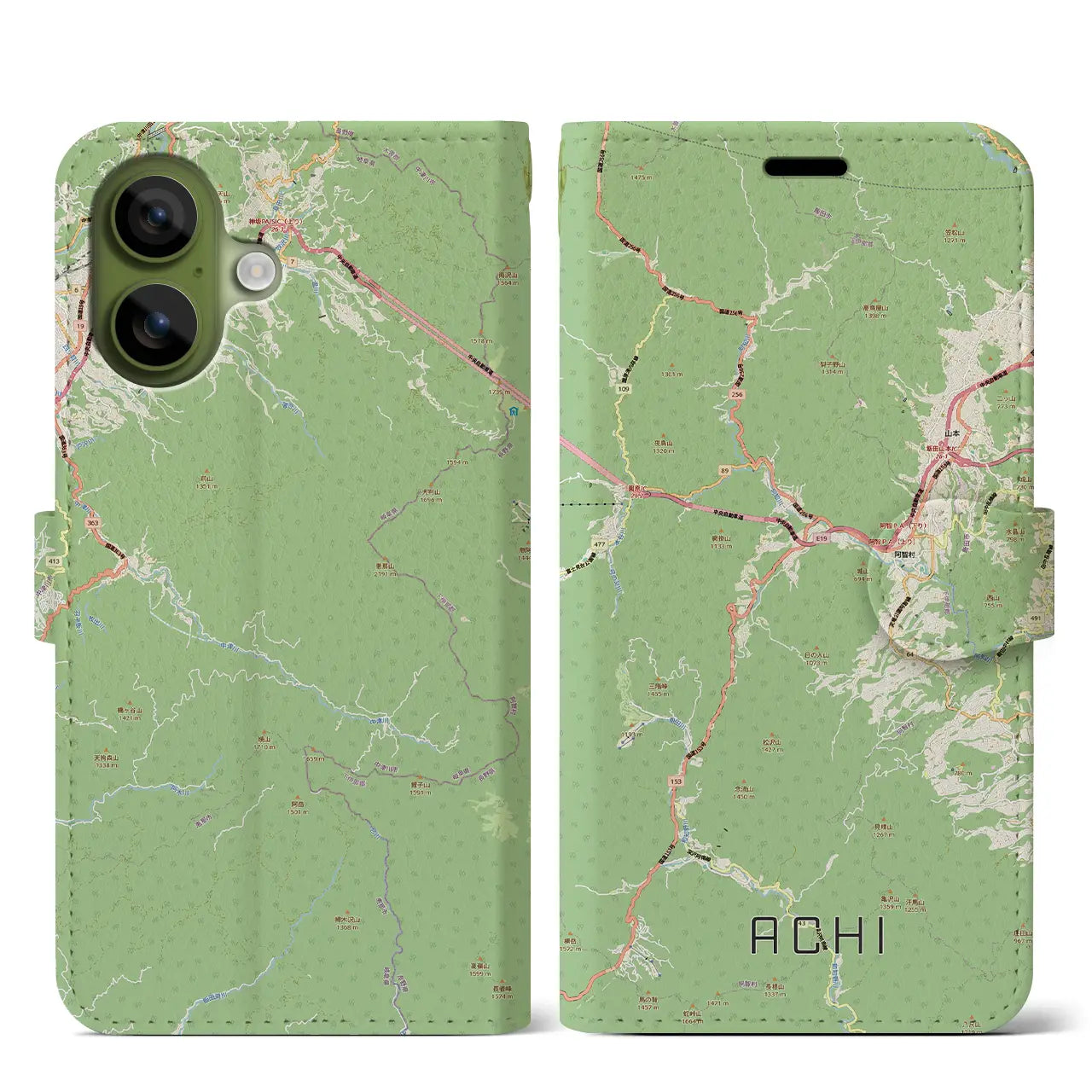 【阿智(長野県)】地図柄iPhoneケース(手帳タイプ)