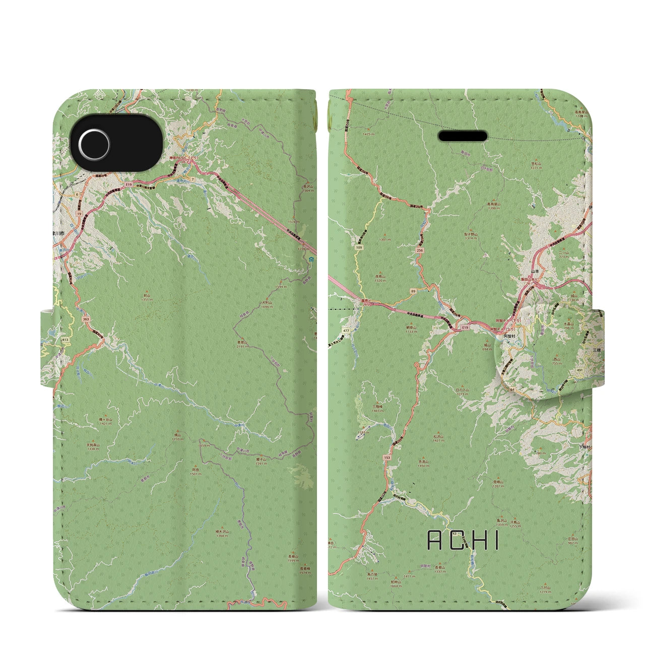 【阿智(長野県)】地図柄iPhoneケース(手帳タイプ)