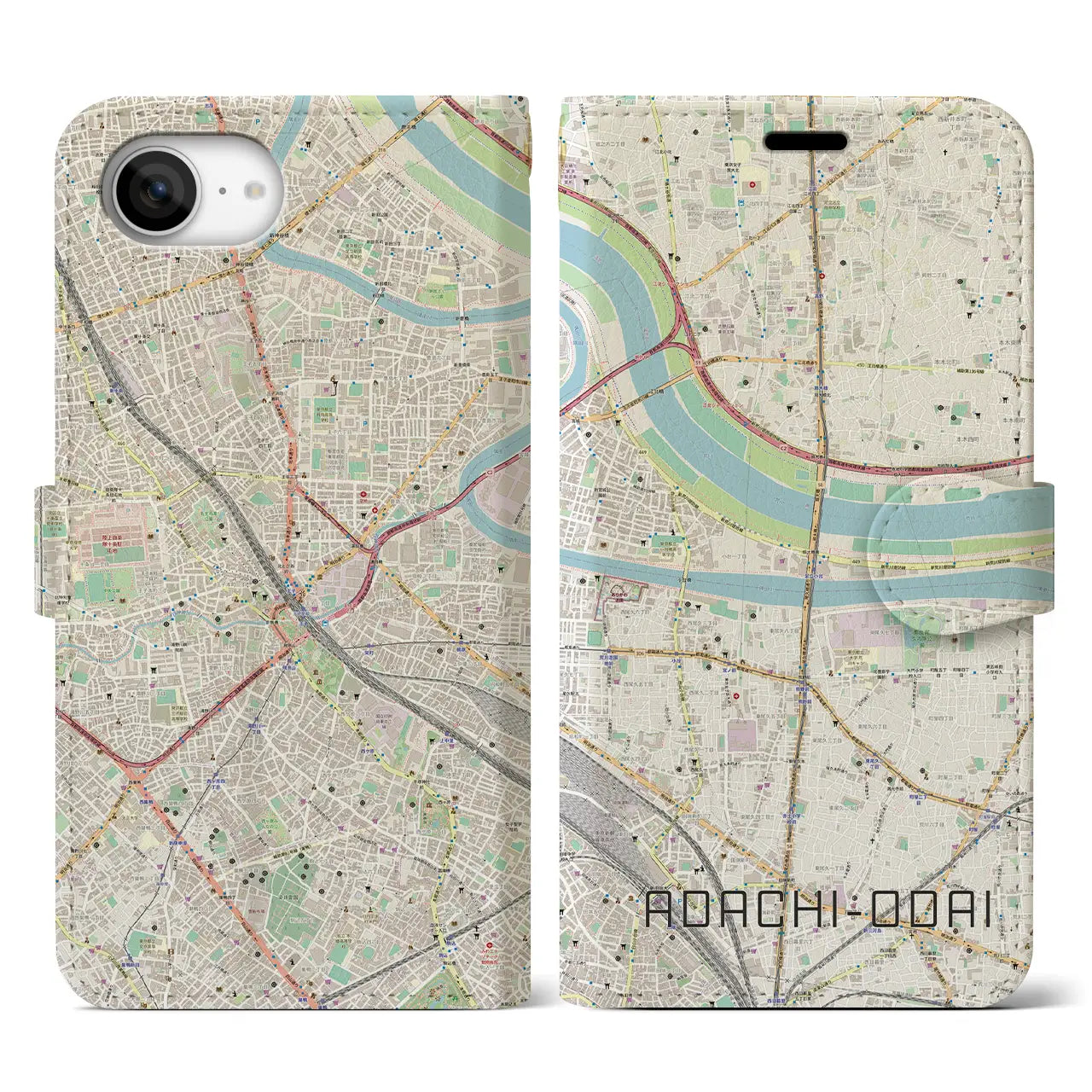 【足立小台(東京都)】地図柄iPhoneケース(手帳タイプ)