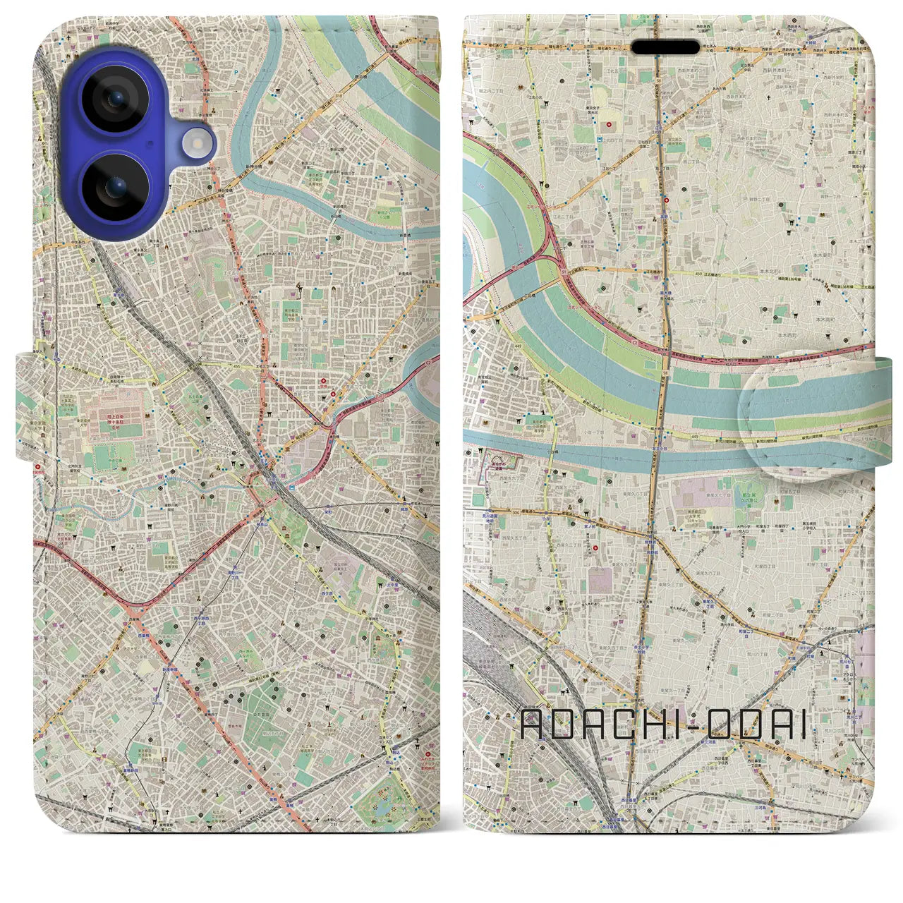 【足立小台(東京都)】地図柄iPhoneケース(手帳タイプ)ナチュラル・iPhone 16 Pro Max 用