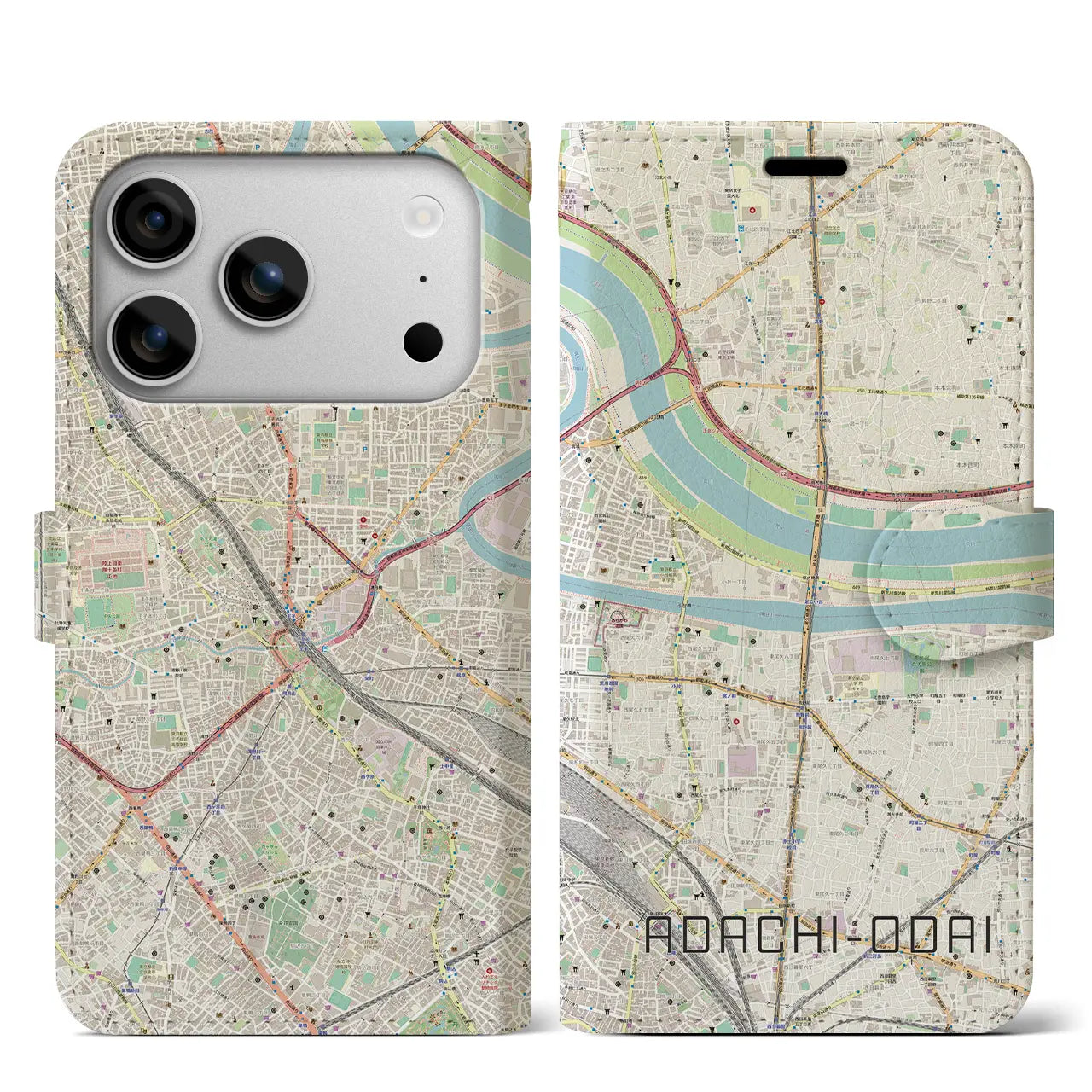 【足立小台(東京都)】地図柄iPhoneケース(手帳タイプ)