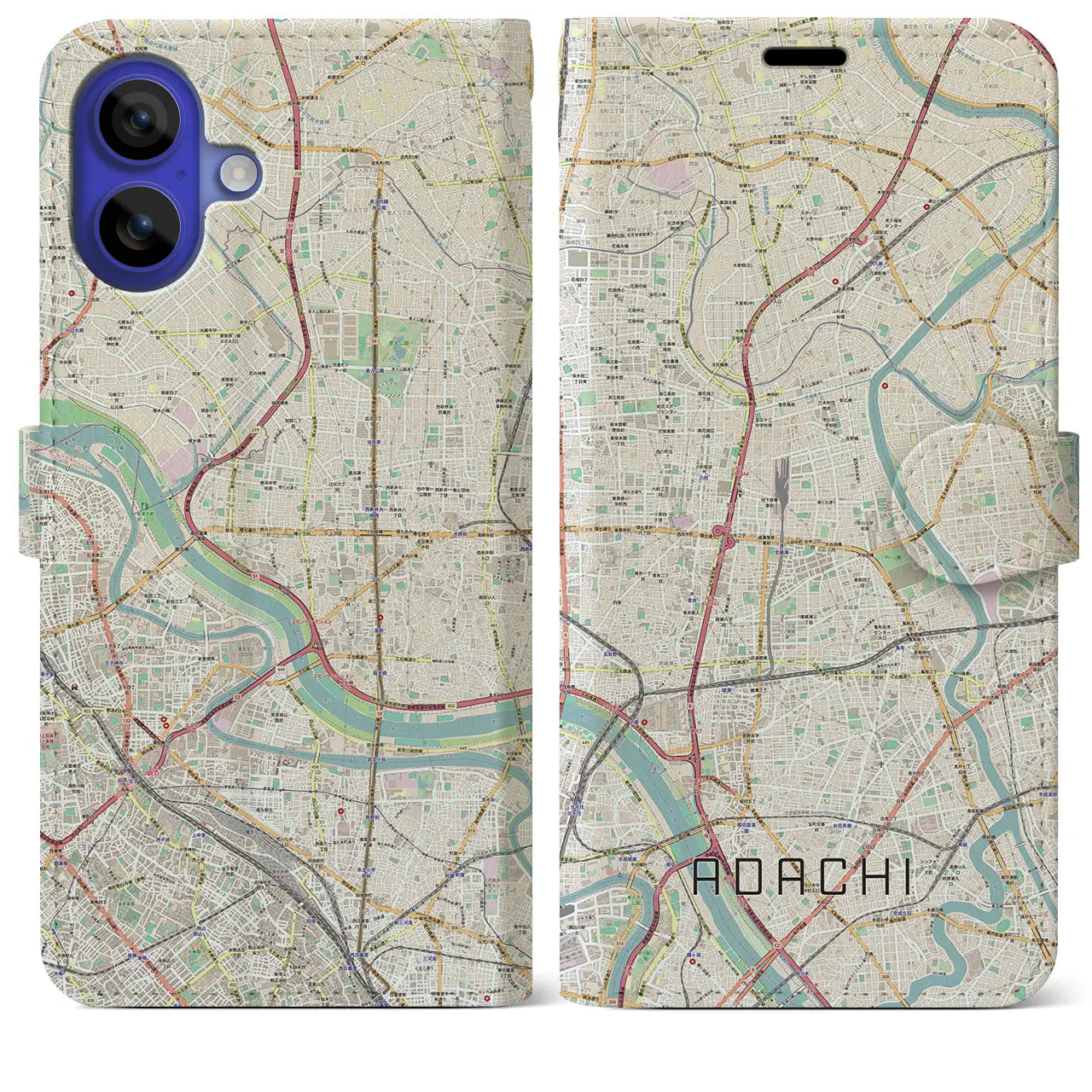 【足立(東京都)】地図柄iPhoneケース(手帳タイプ)ナチュラル・iPhone 16 Pro Max 用