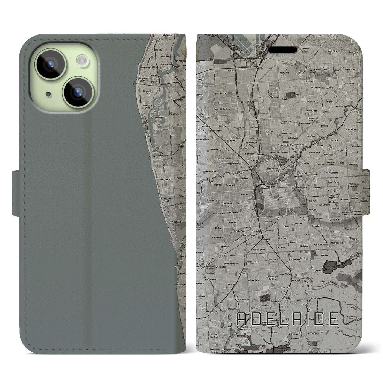 【アデレード(オーストラリア)】地図柄iPhoneケース(手帳タイプ)