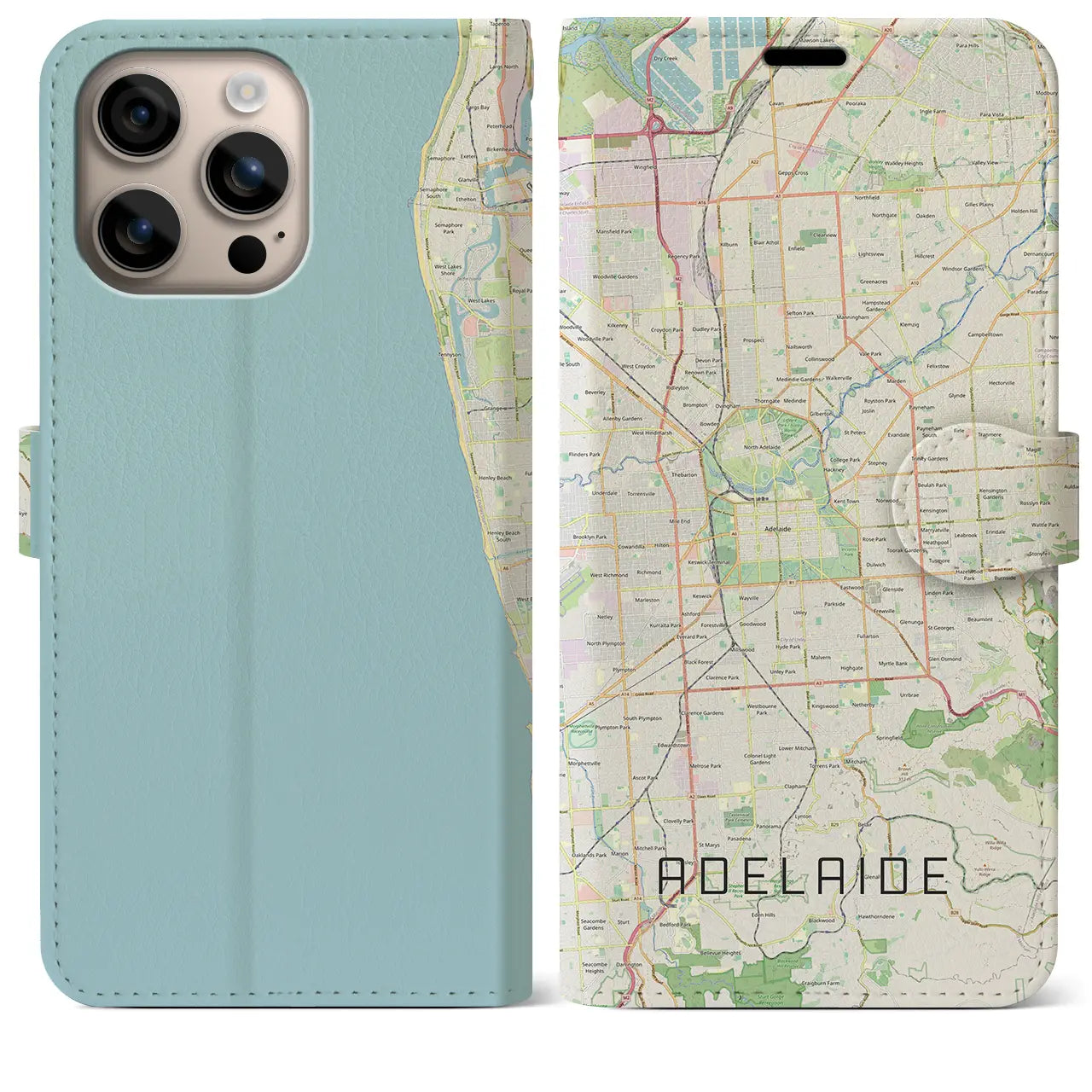 【アデレード(オーストラリア)】地図柄iPhoneケース(手帳タイプ)ナチュラル・iPhone 16 Plus 用