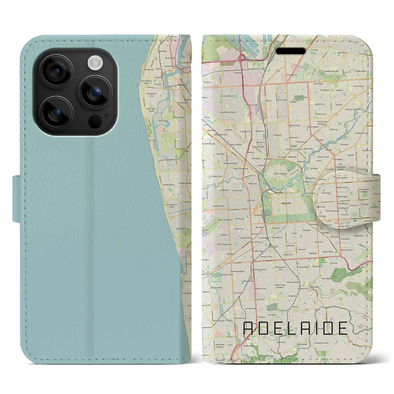 【アデレード(オーストラリア)】地図柄iPhoneケース(手帳タイプ)ナチュラル・iPhone 16 用