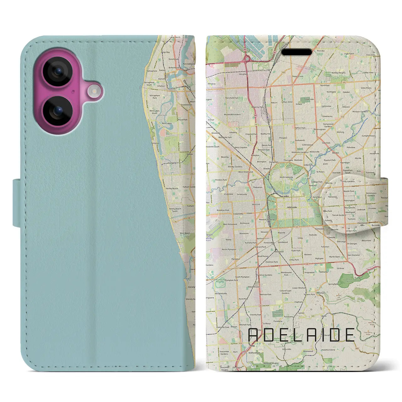 【アデレード(オーストラリア)】地図柄iPhoneケース(手帳タイプ)ナチュラル・iPhone 16 Pro 用