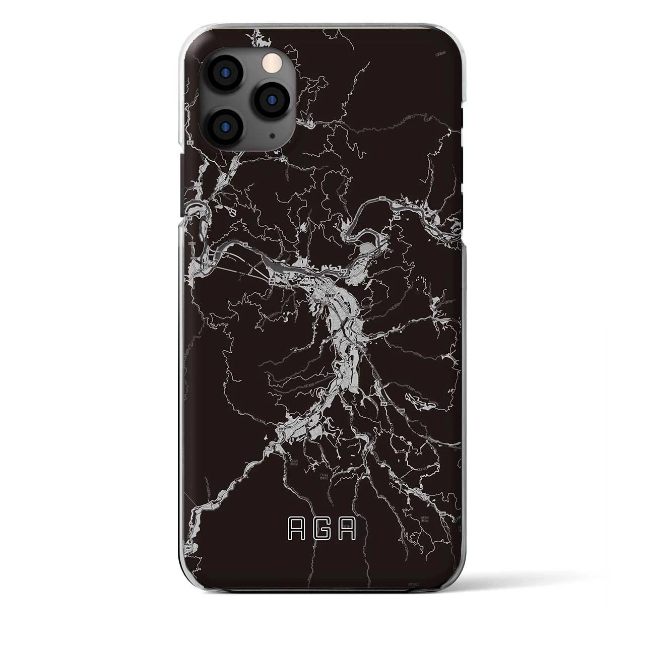 【阿賀(新潟県)】地図柄iPhoneケース(クリアタイプ)モノトーン・iPhone 11 Pro Max 用