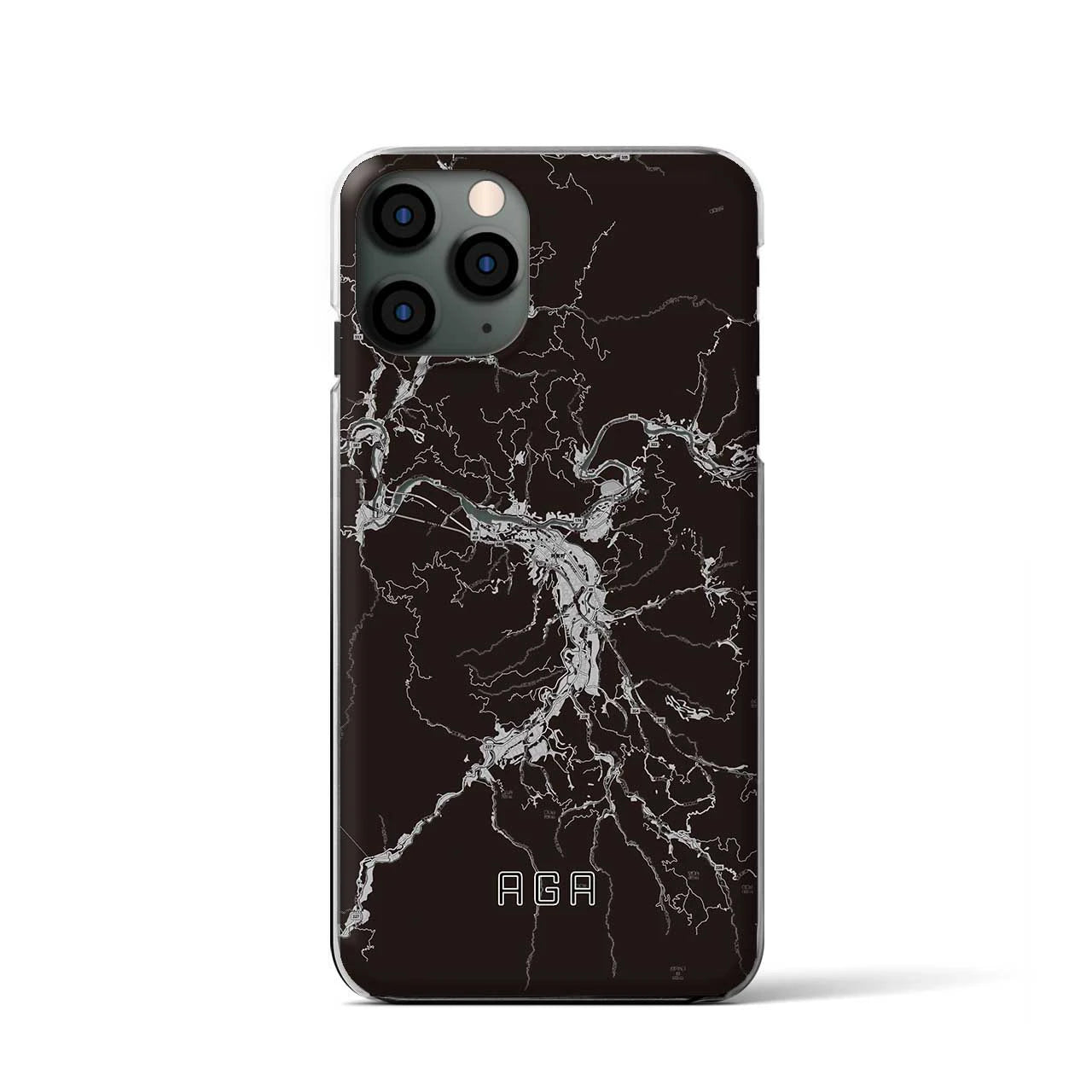 【阿賀(新潟県)】地図柄iPhoneケース(クリアタイプ)モノトーン・iPhone 11 Pro 用