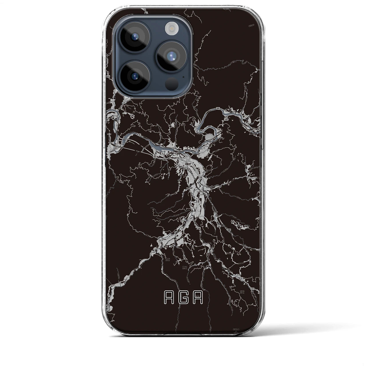 【阿賀(新潟県)】地図柄iPhoneケース(クリアタイプ)モノトーン・iPhone 15 Pro Max 用