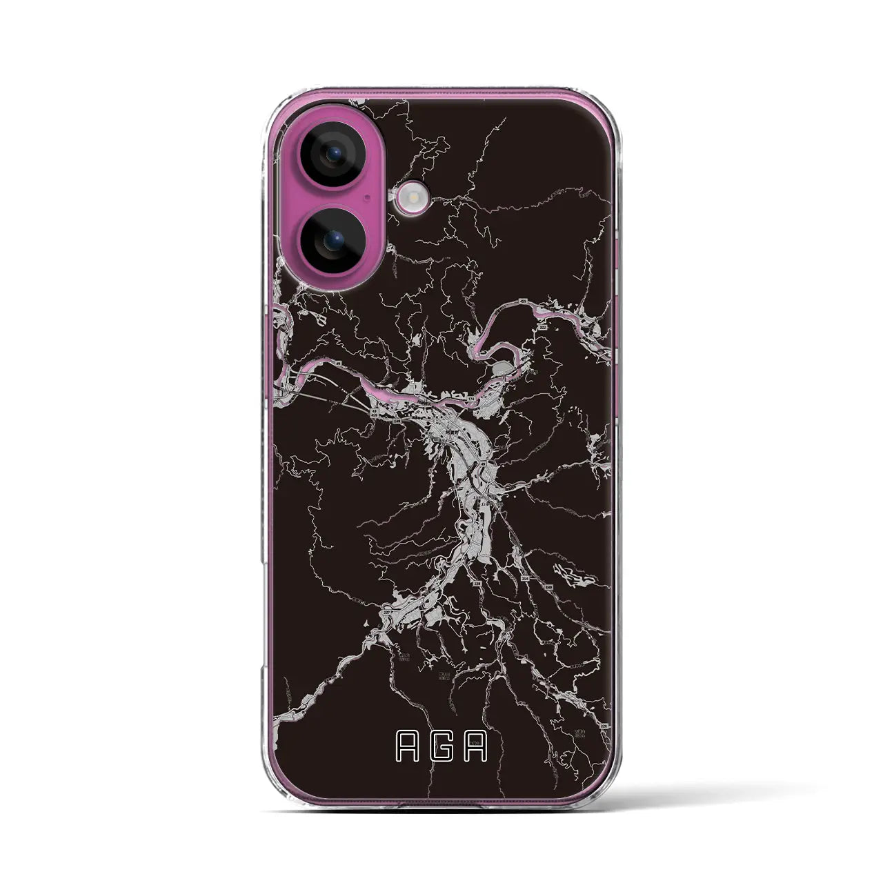 【阿賀(新潟県)】地図柄iPhoneケース(クリアタイプ)モノトーン・iPhone 16 Pro 用