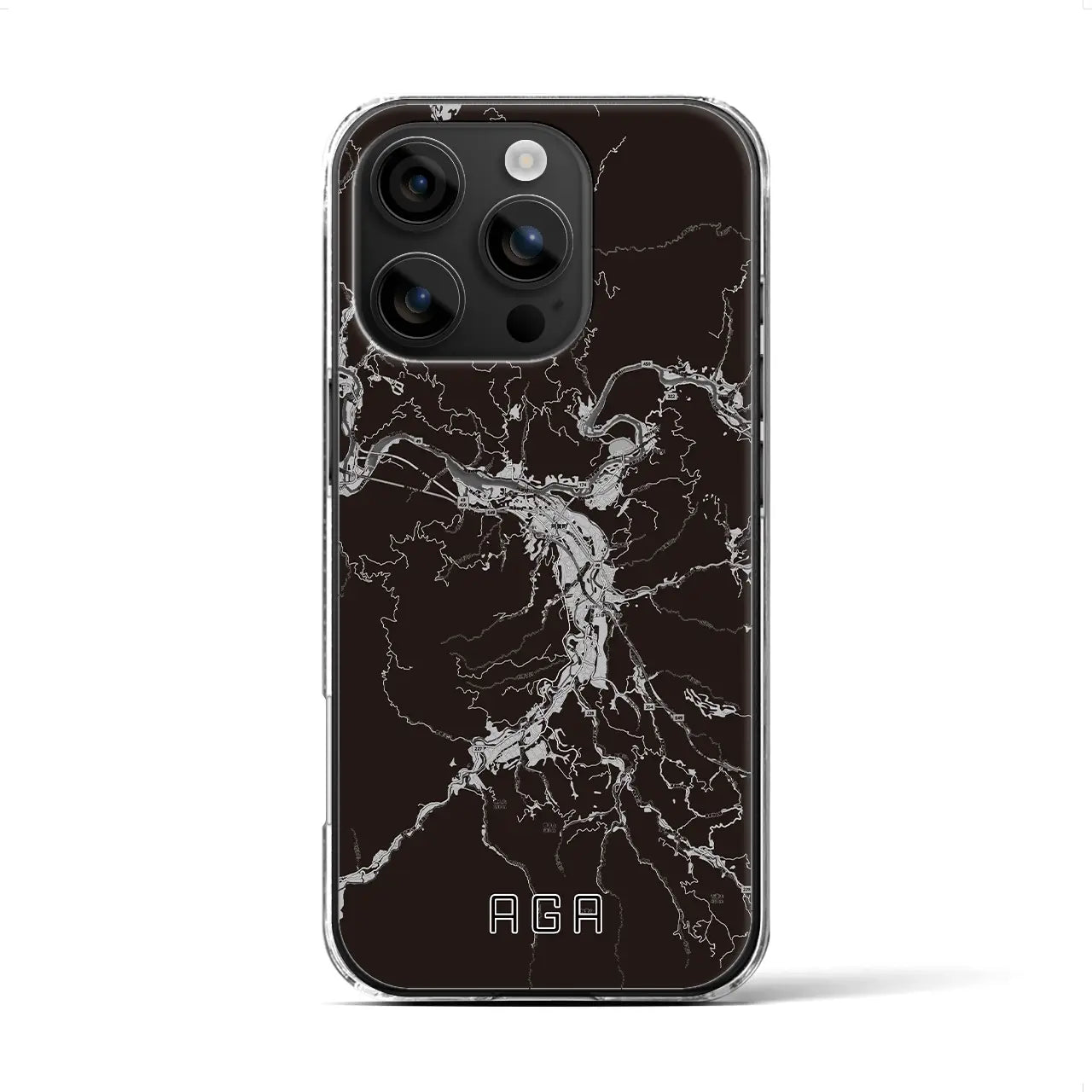 【阿賀(新潟県)】地図柄iPhoneケース(クリアタイプ)モノトーン・iPhone 16 用