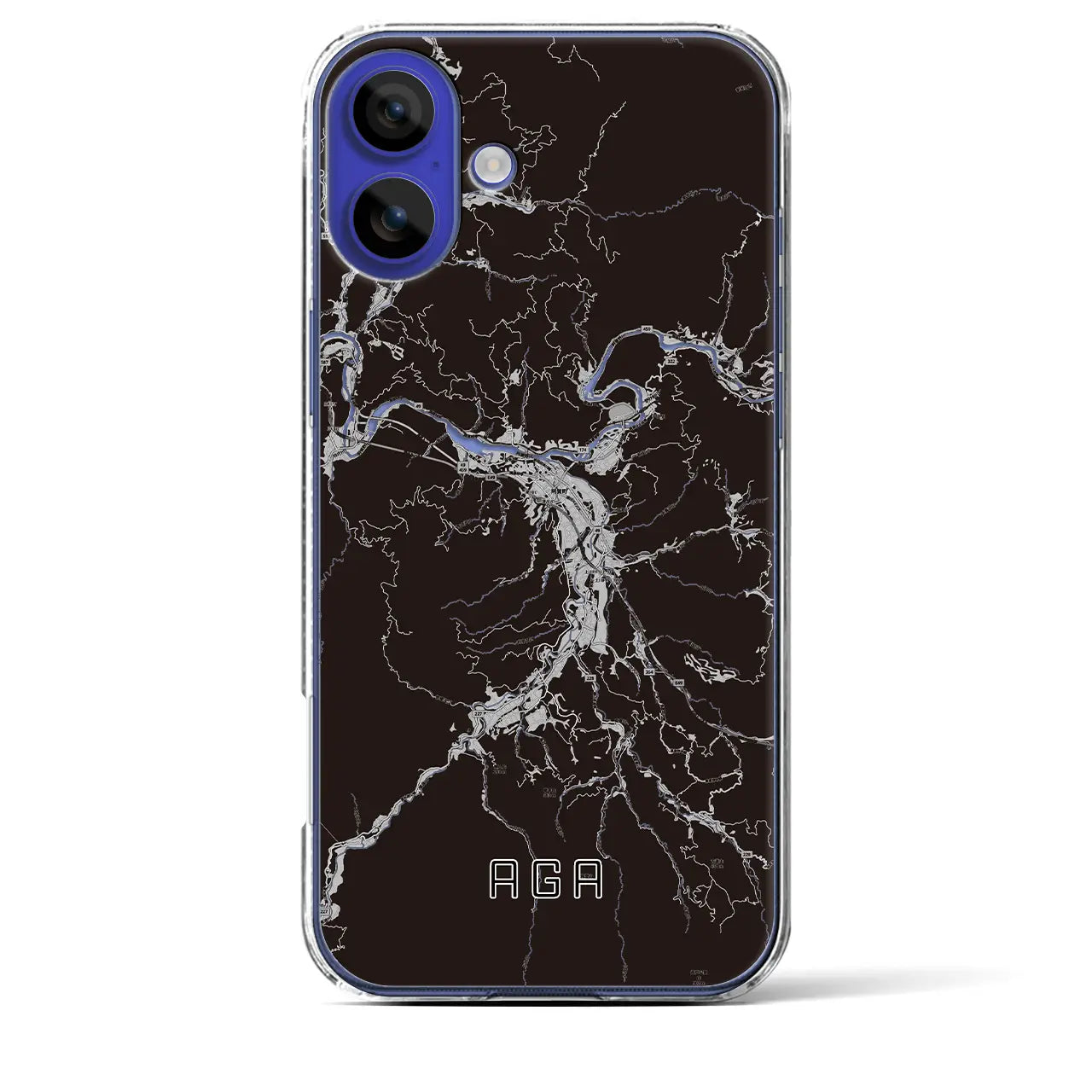 【阿賀(新潟県)】地図柄iPhoneケース(クリアタイプ)モノトーン・iPhone 16 Pro Max 用