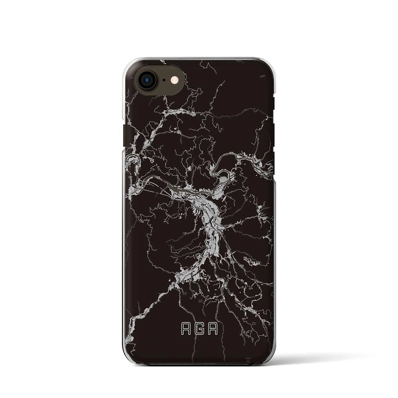 【阿賀(新潟県)】地図柄iPhoneケース(クリアタイプ)モノトーン・iPhone SE(第3 / 第2世代) / 8 / 7 / 6s / 6 用