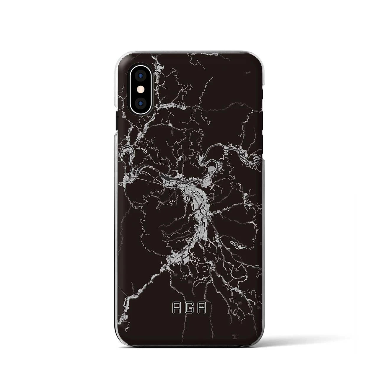 【阿賀(新潟県)】地図柄iPhoneケース(クリアタイプ)モノトーン・iPhone XS / X 用