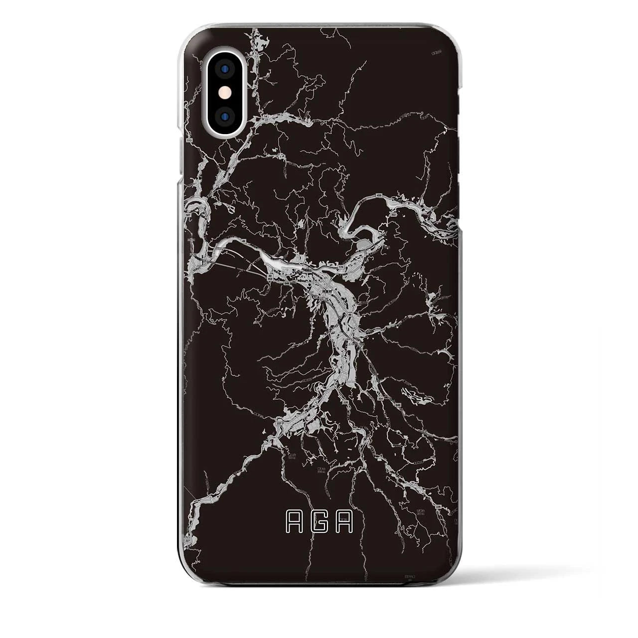 【阿賀(新潟県)】地図柄iPhoneケース(クリアタイプ)モノトーン・iPhone XS Max 用