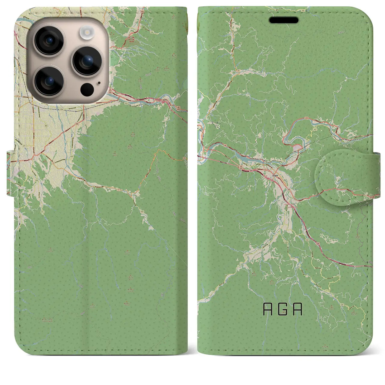 【阿賀(新潟県)】地図柄iPhoneケース(手帳タイプ)ナチュラル・iPhone 16 Plus 用