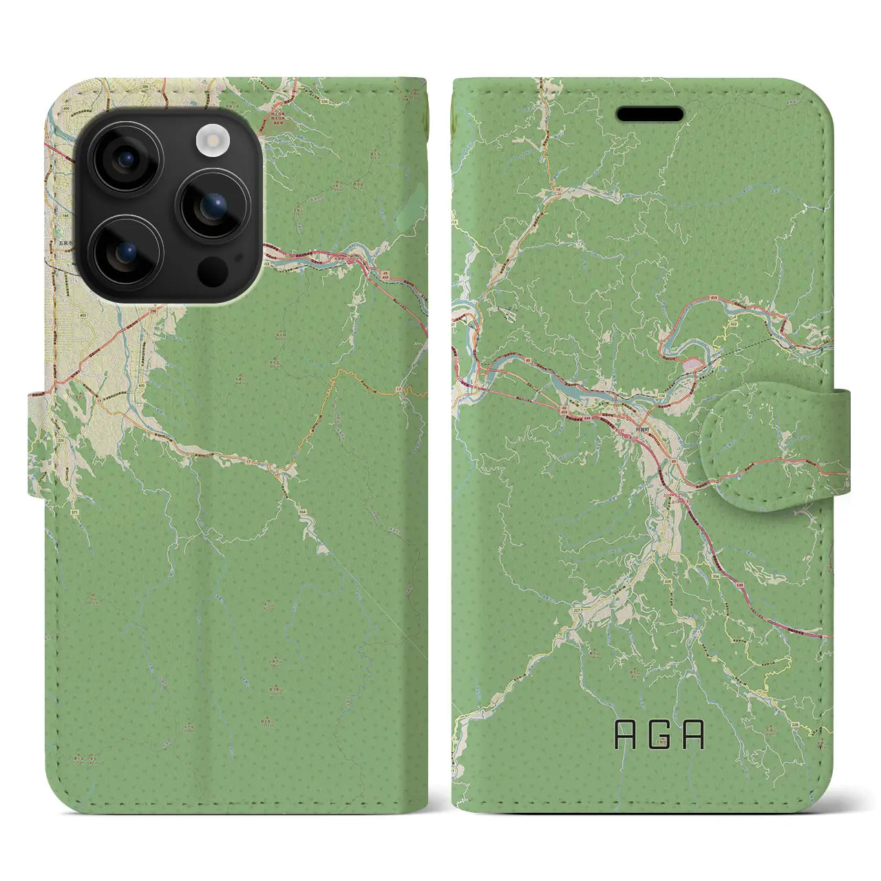【阿賀(新潟県)】地図柄iPhoneケース(手帳タイプ)ナチュラル・iPhone 16 用
