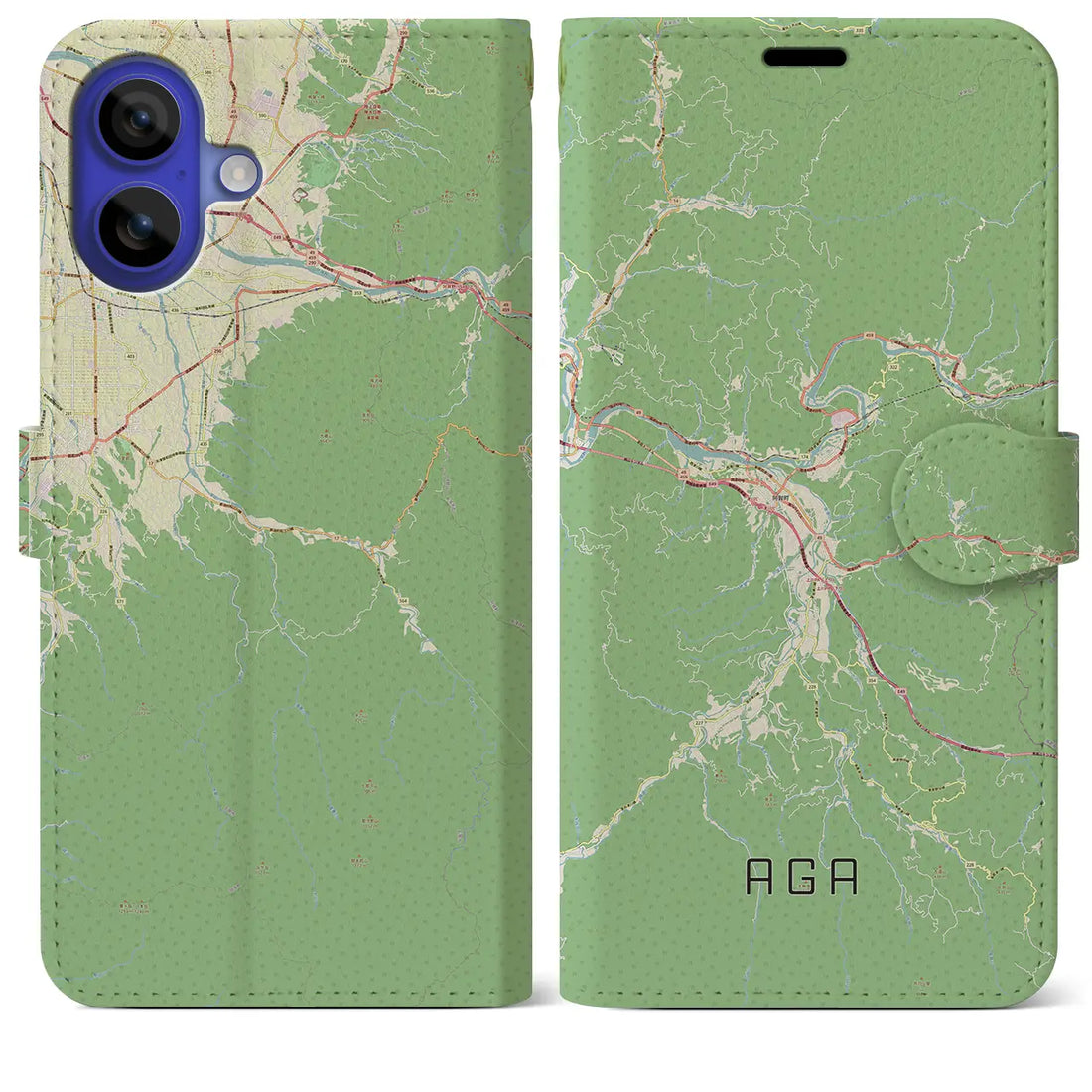 【阿賀(新潟県)】地図柄iPhoneケース(手帳タイプ)ナチュラル・iPhone 16 Pro Max 用