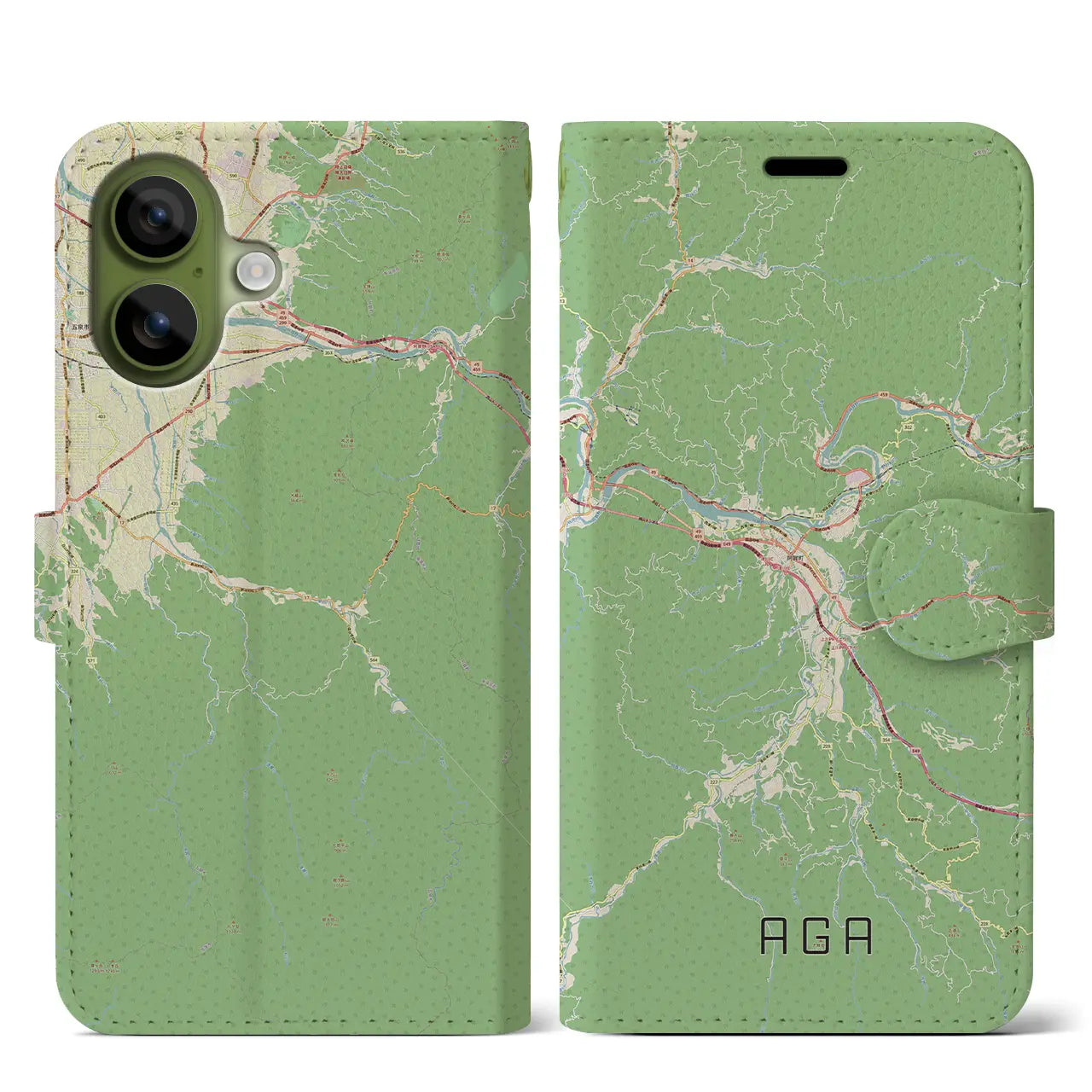 【阿賀(新潟県)】地図柄iPhoneケース(手帳タイプ)
