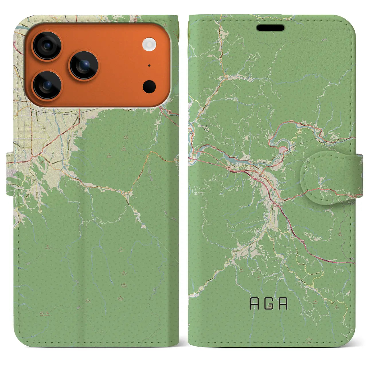 【阿賀(新潟県)】地図柄iPhoneケース(手帳タイプ)ナチュラル・iPhone 17 Pro Max 用