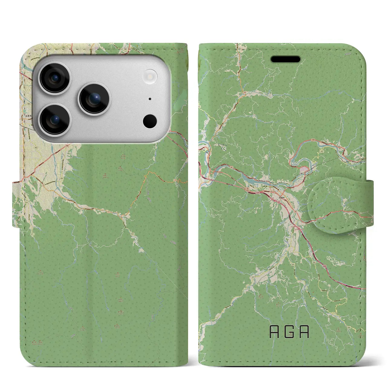 【阿賀(新潟県)】地図柄iPhoneケース(手帳タイプ)