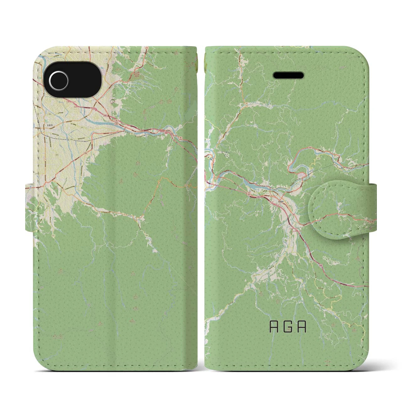 【阿賀(新潟県)】地図柄iPhoneケース(手帳タイプ)ナチュラル・iPhone SE(第3 / 第2世代) / 8 / 7 / 6s / 6 用