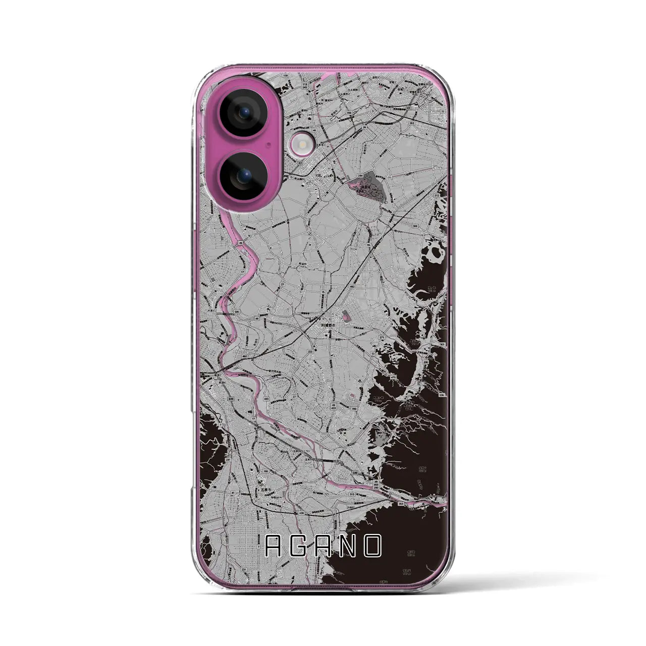 【阿賀野(新潟県)】地図柄iPhoneケース(クリアタイプ)モノトーン・iPhone 16 Pro 用