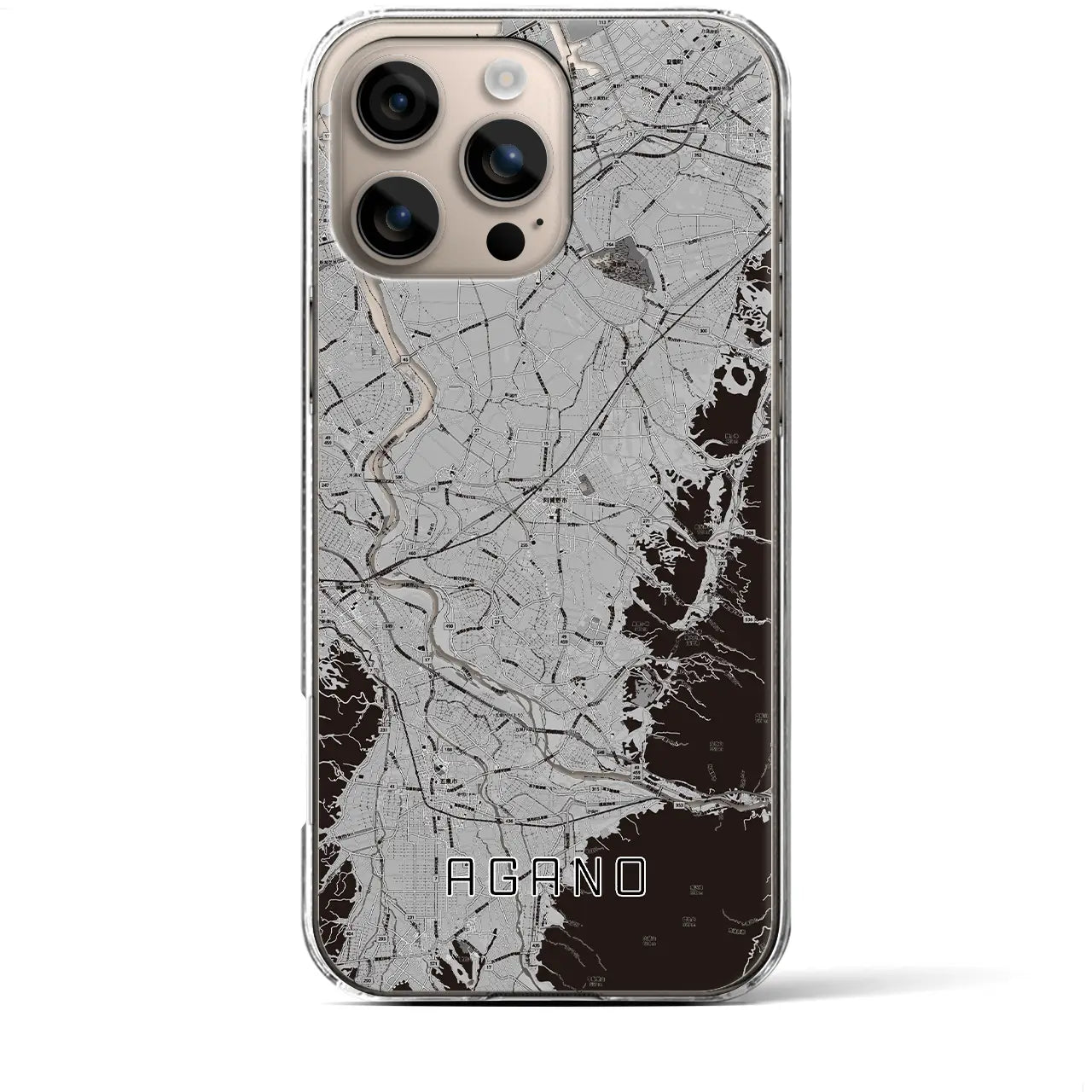 【阿賀野(新潟県)】地図柄iPhoneケース(クリアタイプ)モノトーン・iPhone 16 Plus 用