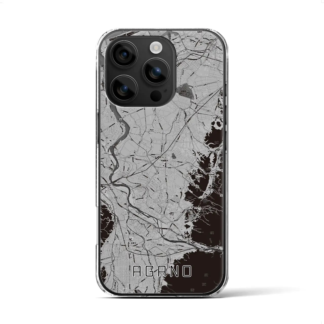 【阿賀野(新潟県)】地図柄iPhoneケース(クリアタイプ)モノトーン・iPhone 16 用