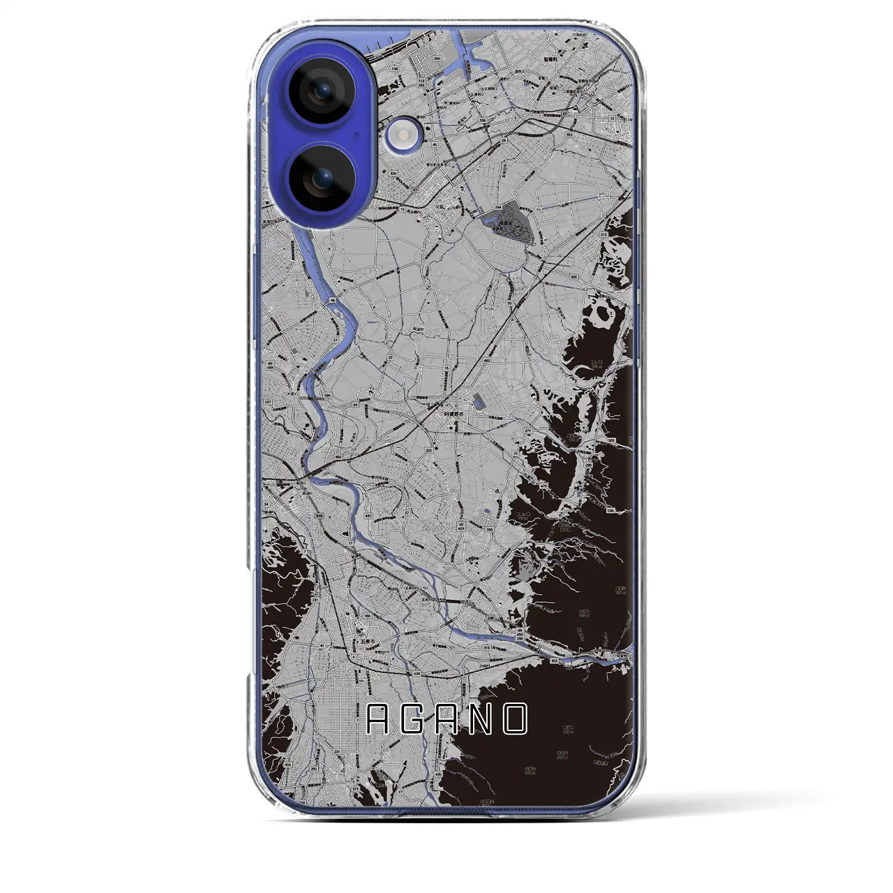 【阿賀野(新潟県)】地図柄iPhoneケース(クリアタイプ)モノトーン・iPhone 16 Pro Max 用
