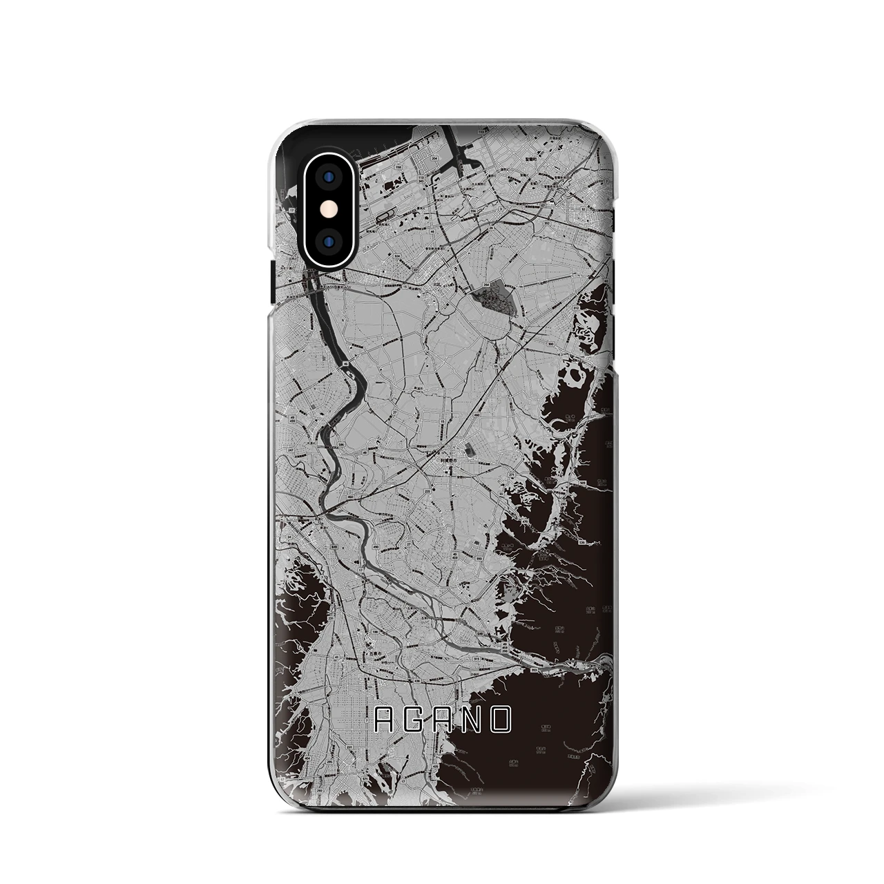 【阿賀野(新潟県)】地図柄iPhoneケース(クリアタイプ)モノトーン・iPhone XS / X 用
