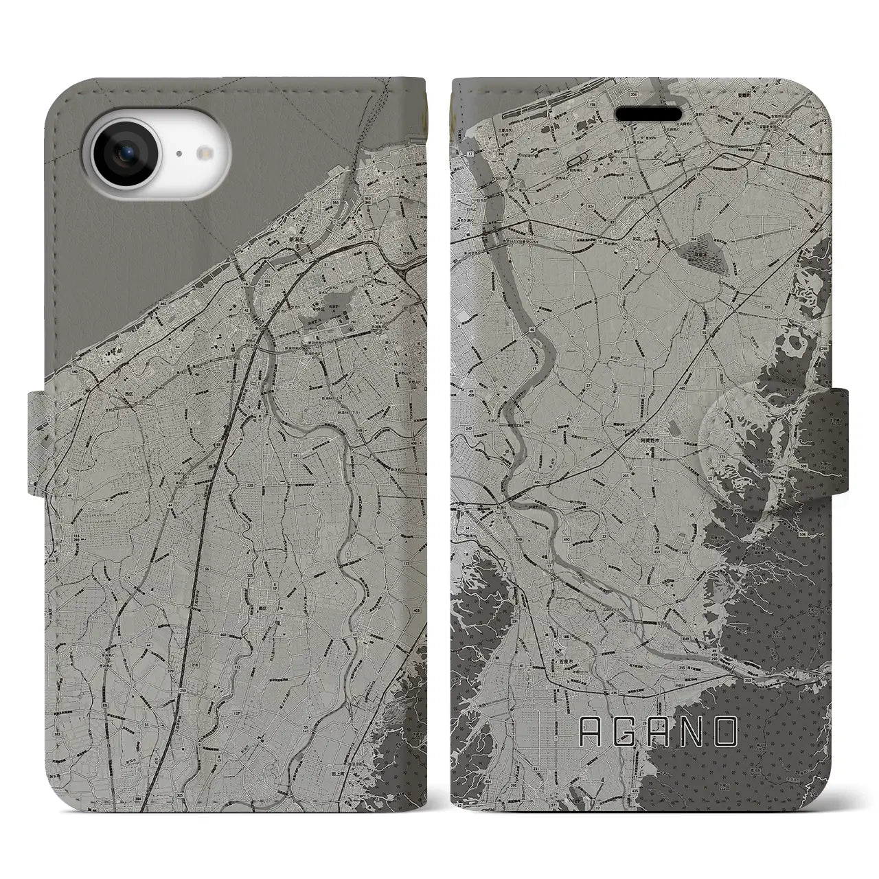 【阿賀野(新潟県)】地図柄iPhoneケース(手帳タイプ)