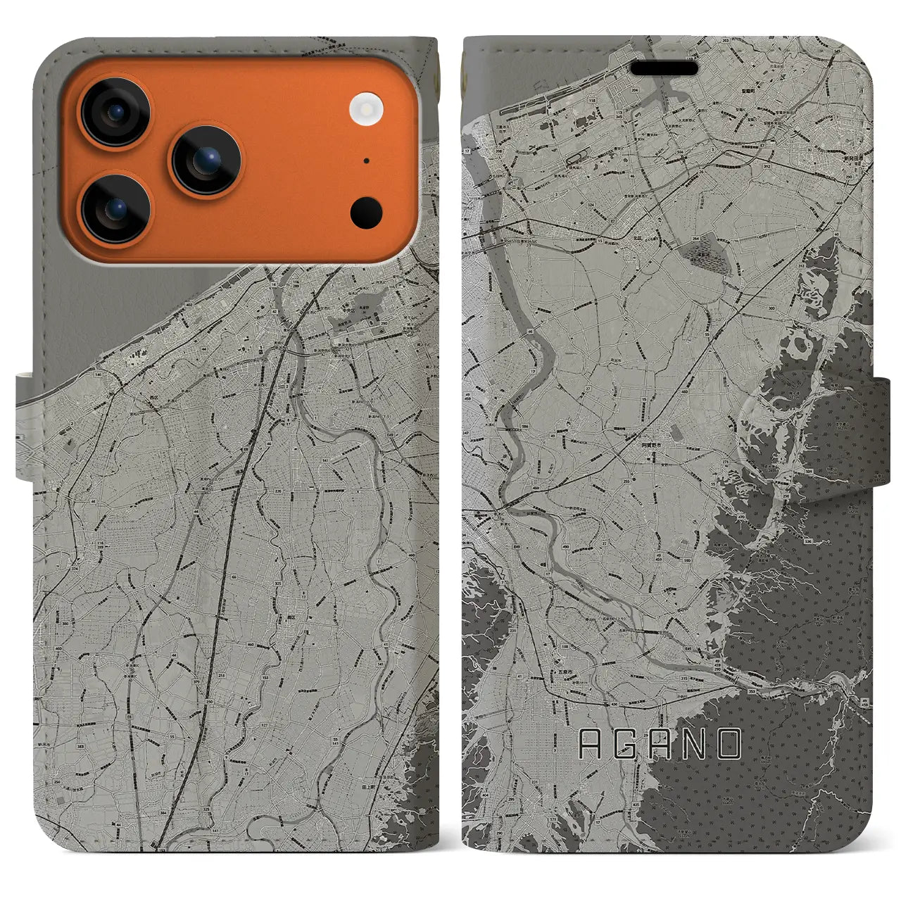 【阿賀野(新潟県)】地図柄iPhoneケース(手帳タイプ)