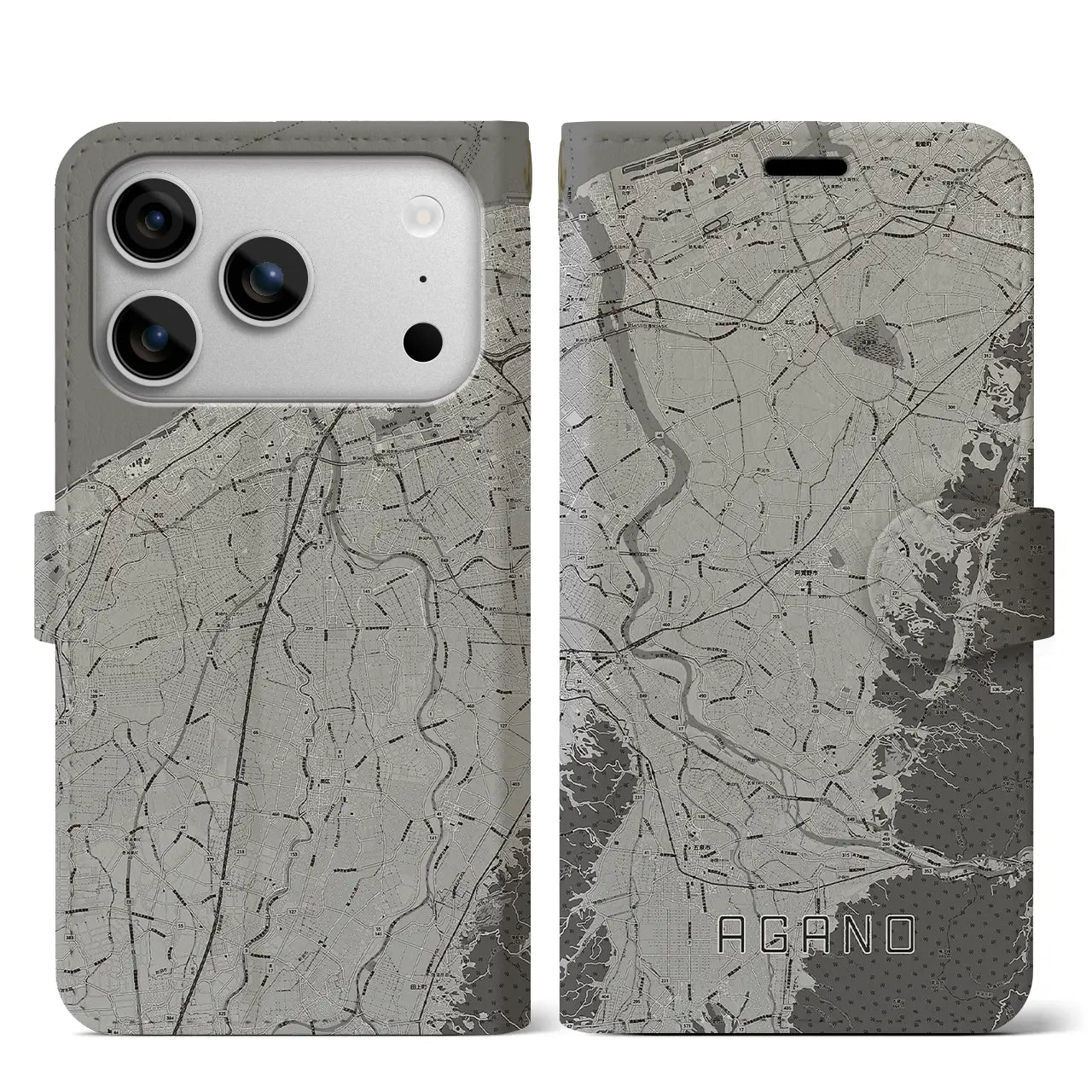 【阿賀野(新潟県)】地図柄iPhoneケース(手帳タイプ)