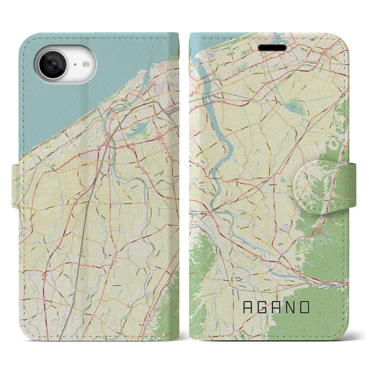 【阿賀野(新潟県)】地図柄iPhoneケース(手帳タイプ)