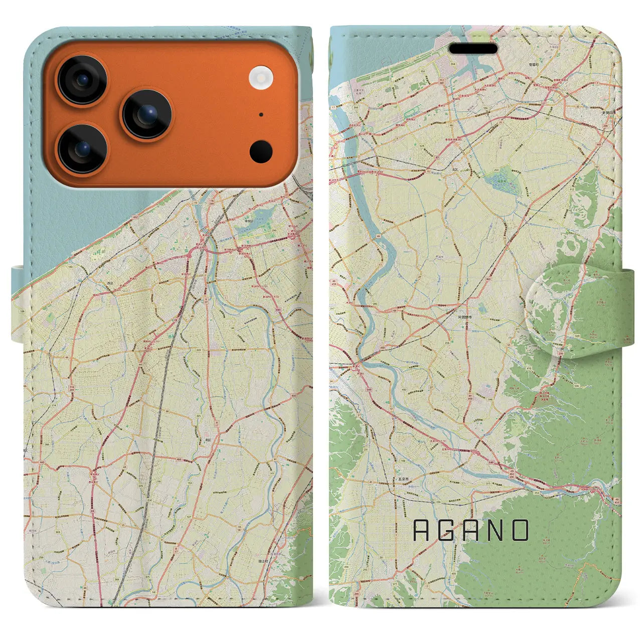 【阿賀野(新潟県)】地図柄iPhoneケース(手帳タイプ)