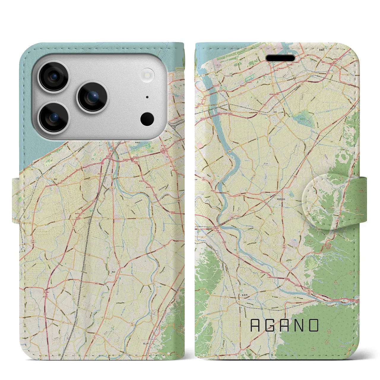 【阿賀野(新潟県)】地図柄iPhoneケース(手帳タイプ)