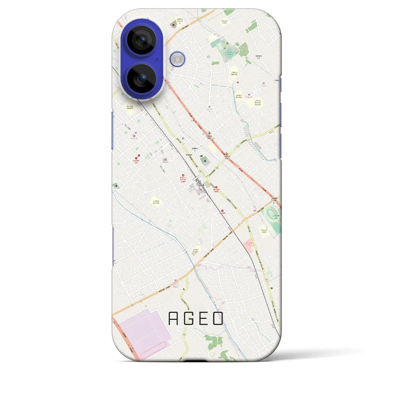 【上尾(埼玉県)】地図柄iPhoneケース(バックカバータイプ)ブラック・iPhone 16 Pro Max 用