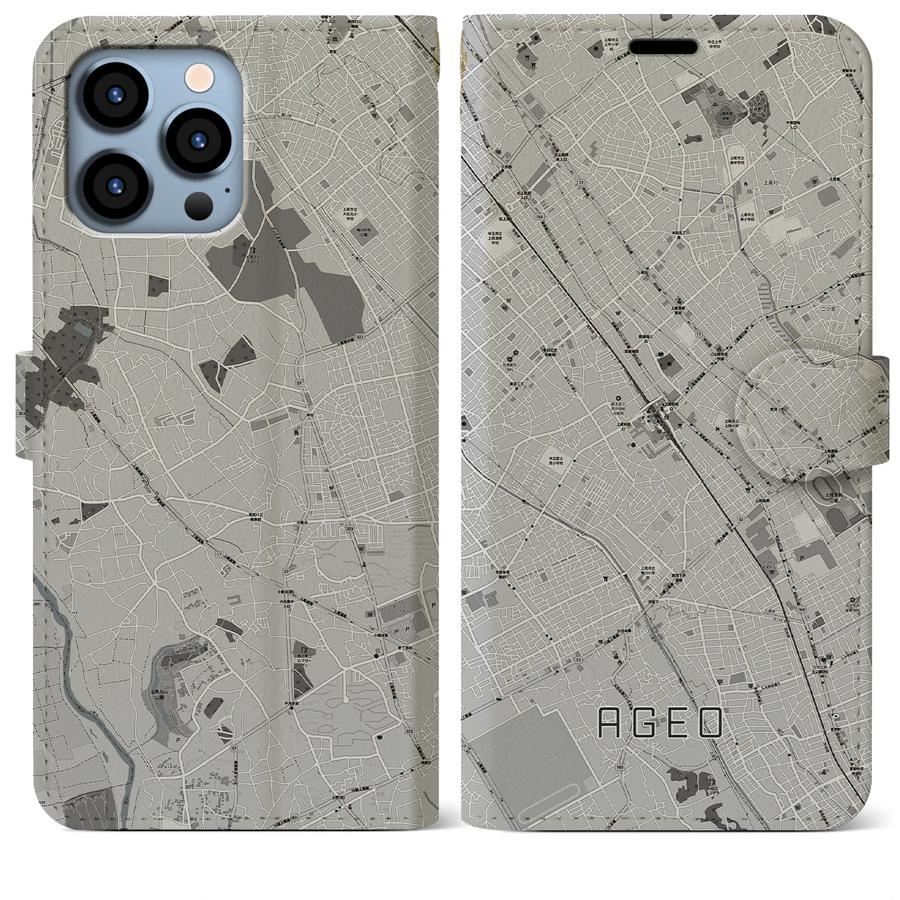 【上尾(埼玉県)】地図柄iPhoneケース(手帳タイプ)