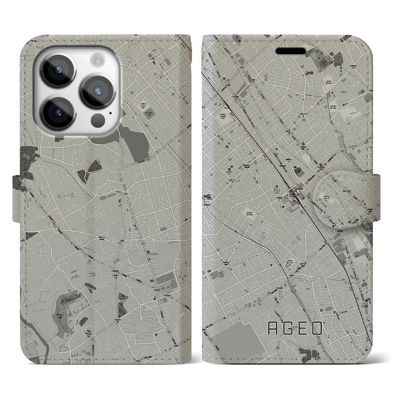 【上尾(埼玉県)】地図柄iPhoneケース(手帳タイプ)