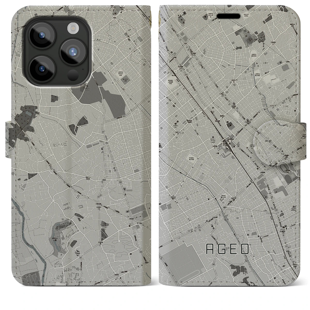 【上尾(埼玉県)】地図柄iPhoneケース(手帳タイプ)