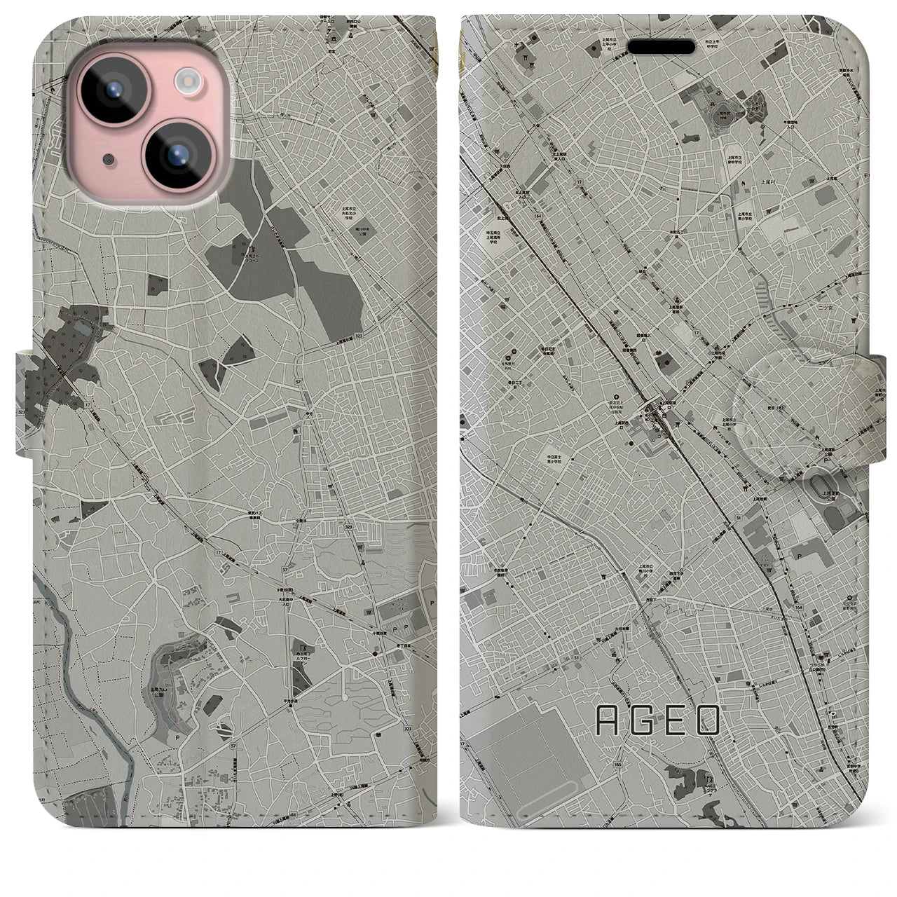 【上尾(埼玉県)】地図柄iPhoneケース(手帳タイプ)