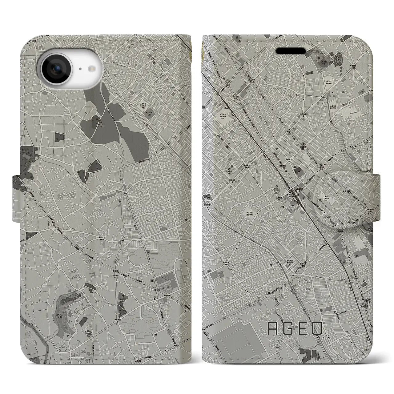 【上尾(埼玉県)】地図柄iPhoneケース(手帳タイプ)